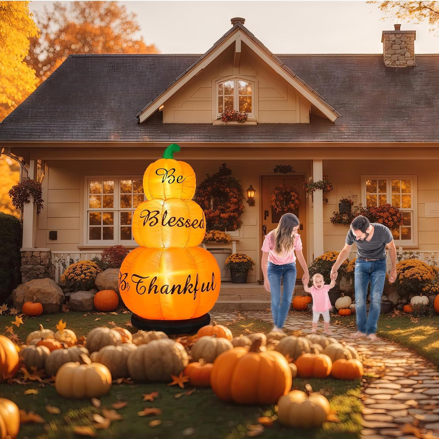 6Ft LED Thanksgiving Pumpkin Inflatable Decoration for Outdoor Fall Decor