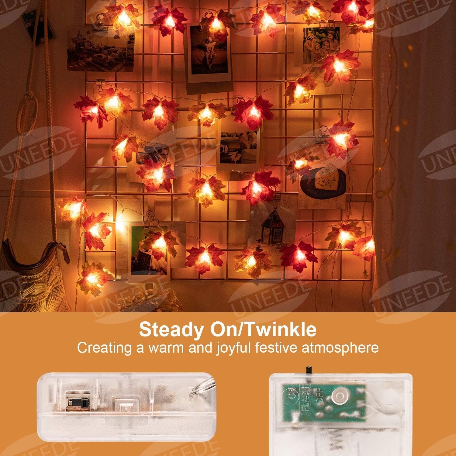 Fall Decor Maple Leaves String Light, Waterproof Thanksgiving Decorations Fall Seasonal Lights 3AA Battery Powered Lighted Garland for Holiday Party Indoor Outdoor Halloween Thanksgiving Decor