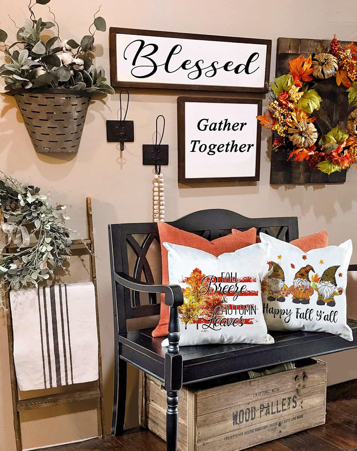 Fall Decor Pillow Covers 18X18 Pumpkin Gnome Turkey Leave Fall Decor Throw Pillow Cases Set of 4 Autumn Farmhouse Thanksgiving Cushion Cover (Fall Leave)