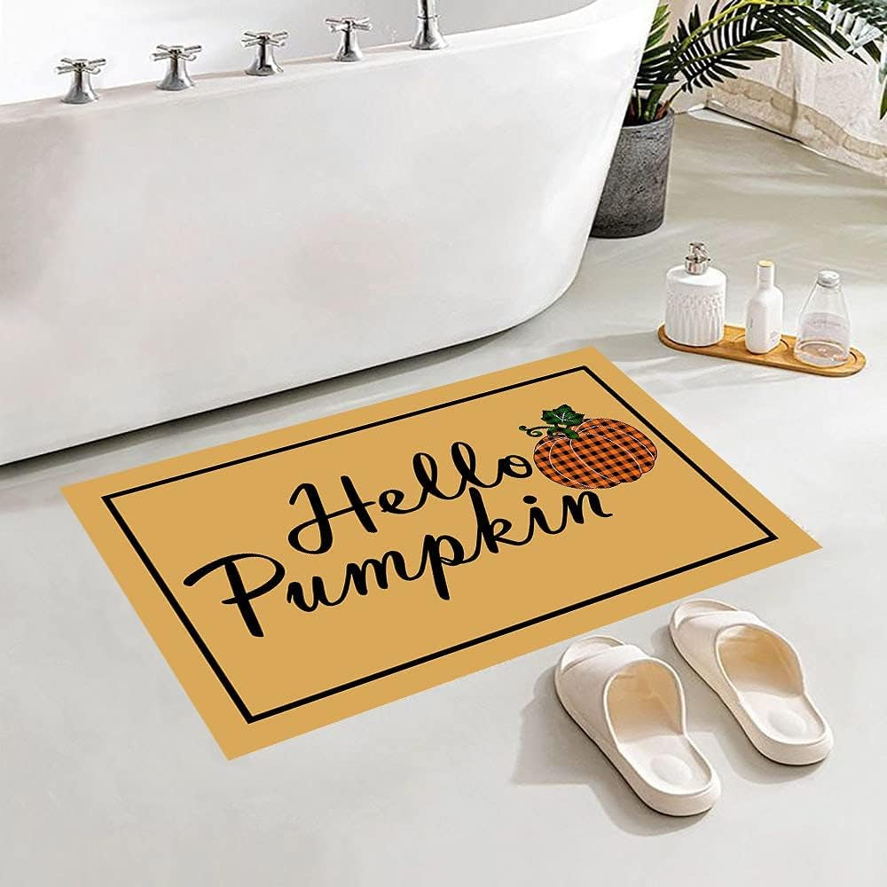 Hello Pumpkin Doormat - Fall Door Mat, Thanksgiving Welcome Mat,Fall Kitchen Mat, Fall Doormat, Fall Decor ,Thanksgiving Decorations 30"X18"