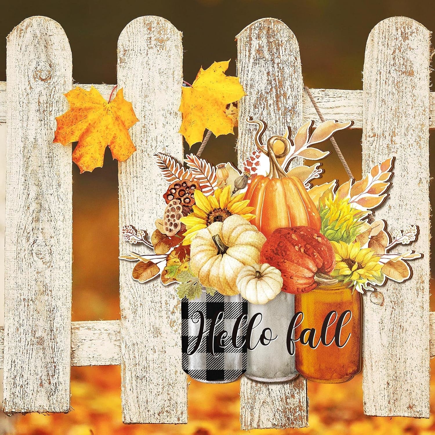Autumn Pumpkin Door Sign - Wooden Fall Decor for Home and Porch