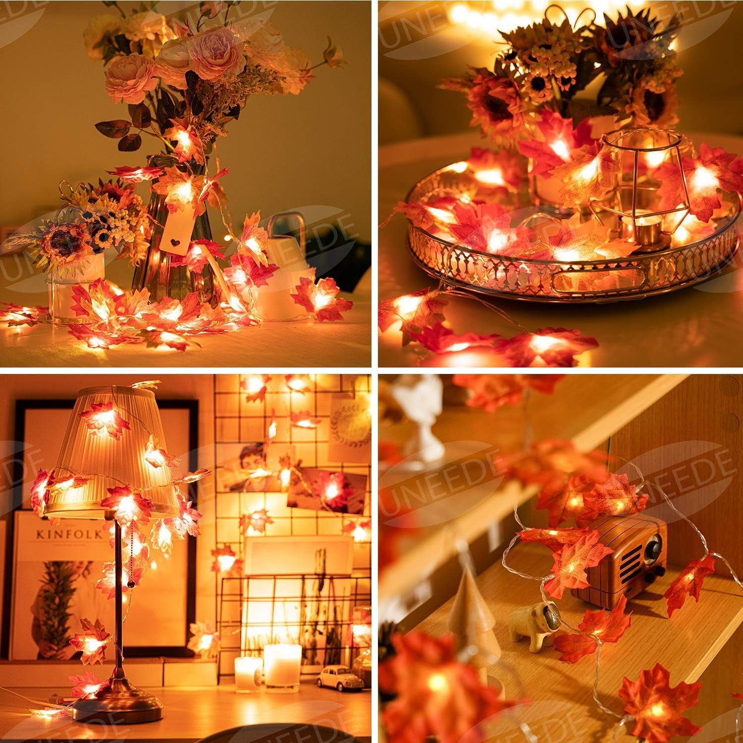 Fall Decor Maple Leaves String Light, Waterproof Thanksgiving Decorations Fall Seasonal Lights 3AA Battery Powered Lighted Garland for Holiday Party Indoor Outdoor Halloween Thanksgiving Decor