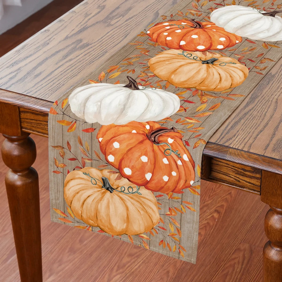 Fall Table Runner, Pumpkins Leaf Fall Decor Home Indoor Tableware, 13X72 Inch, Polyester