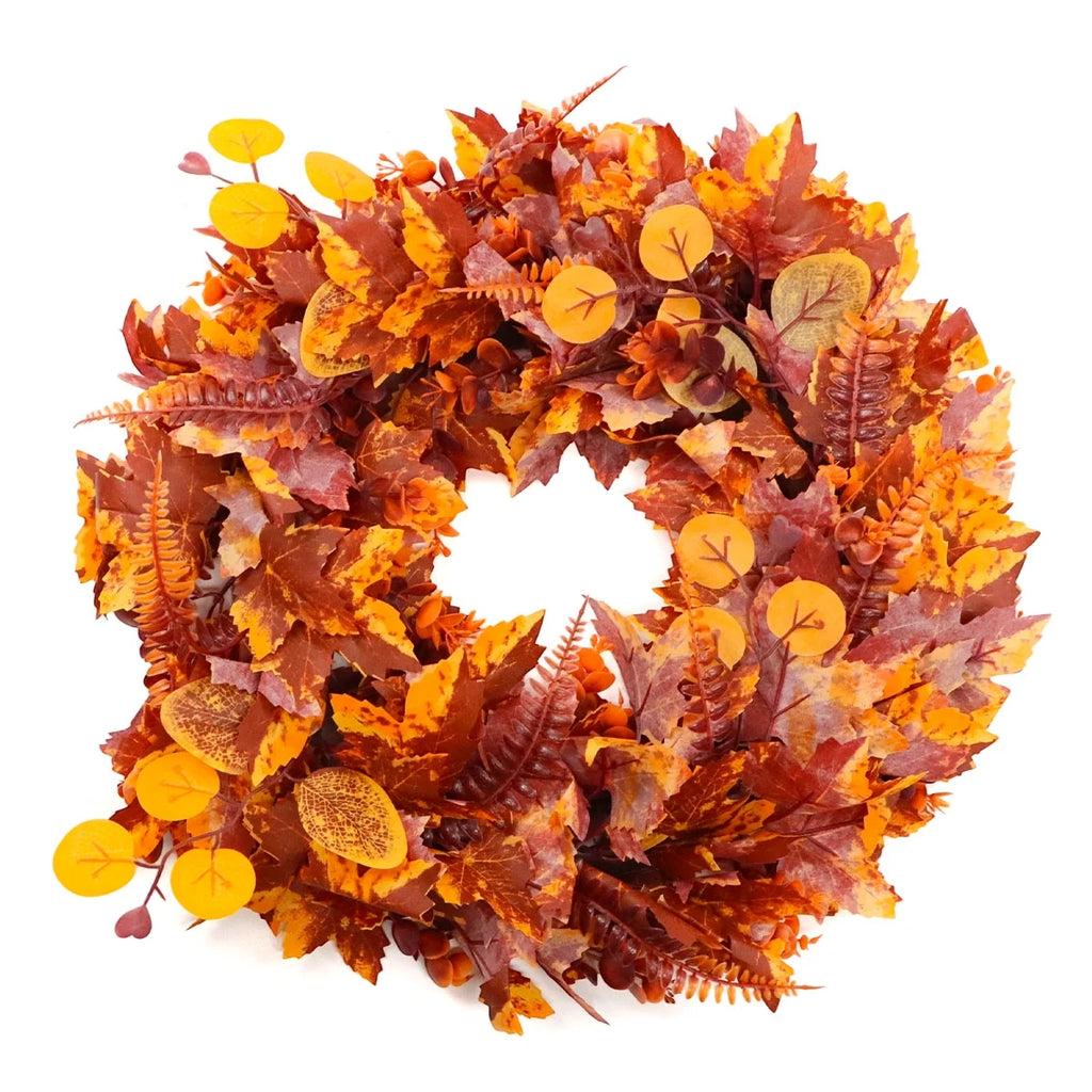 Fall Wreath Decoration Thanksgiving Front Door Decor Artificial Rustic Leaf Wreath Farmhouse Pumpkin Sunflower Home Wall Window Festival Wedding Décor 16.9" Design 5