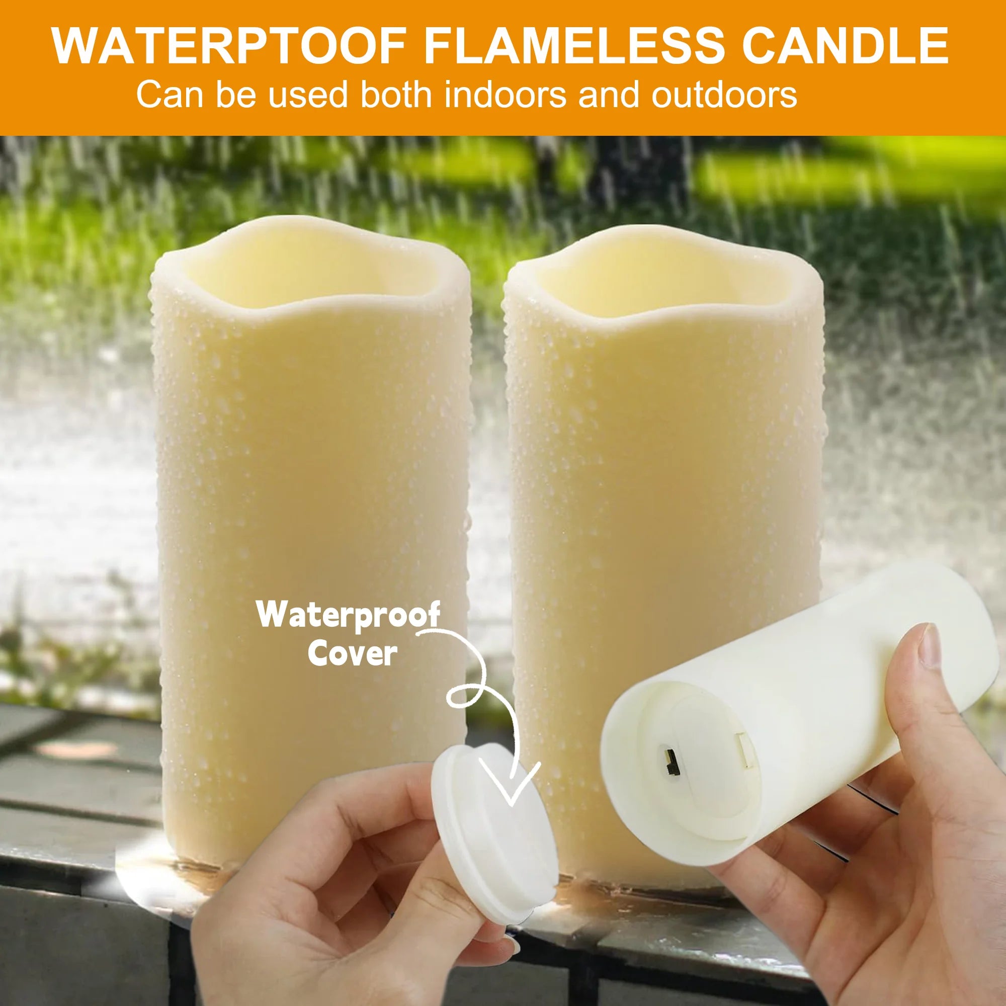 Flameless Ivory Pillar Candles with Remote Control - 9 Pack Large Outdoor LED Battery-Operated Votive Flickering Lights