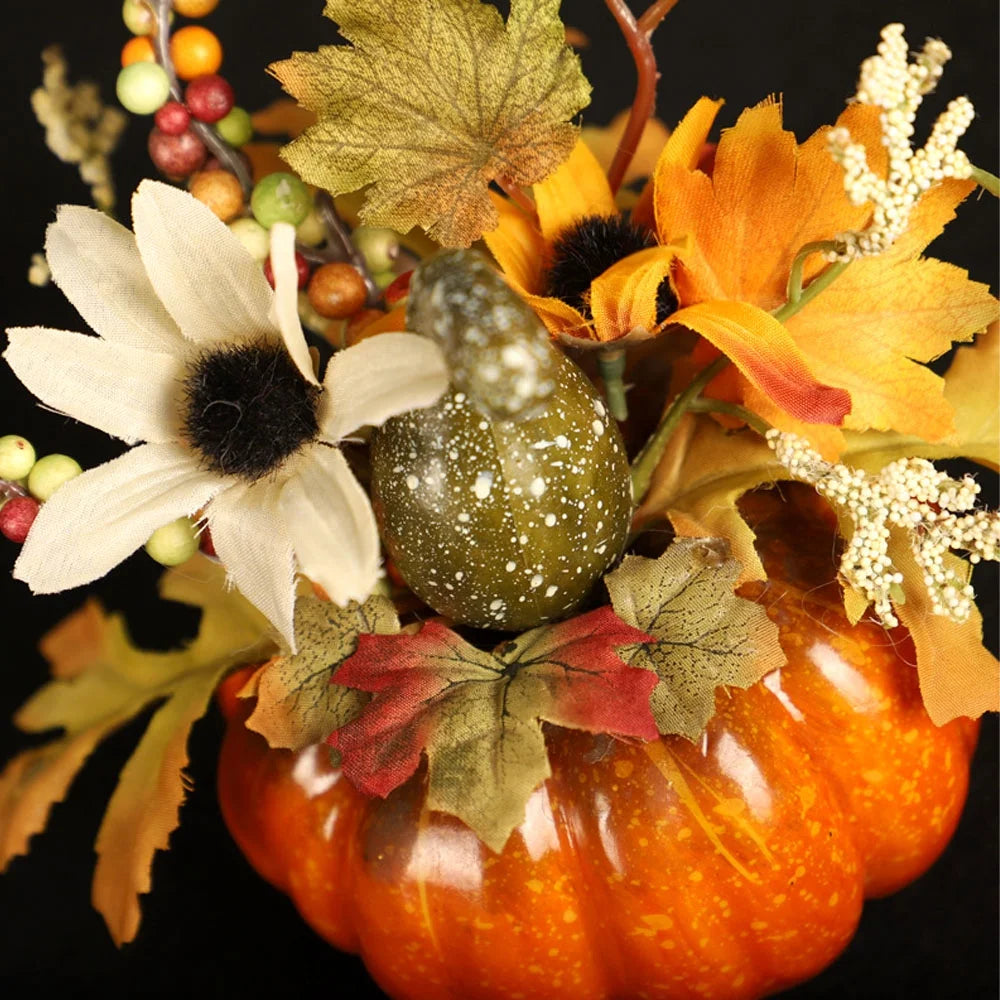 Artificial Potted Fake Plants, Fall Decor Artificial Flowers with Maple Leaves Pumpkin Decor, Fall Home Decor Harvest Halloween Thanksgiving Table Decorations,Style3，G201542